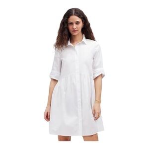 Madewell Button-Front Mini Shirtdress in Poplin in Crisp White NEW Size Small